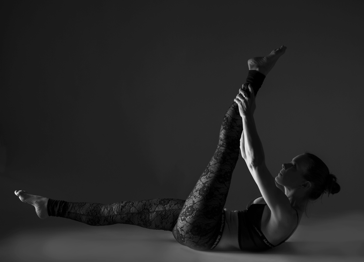 Pilates instructor Mona Stedenfeldt in SheerPower bustier & Lace leggings.